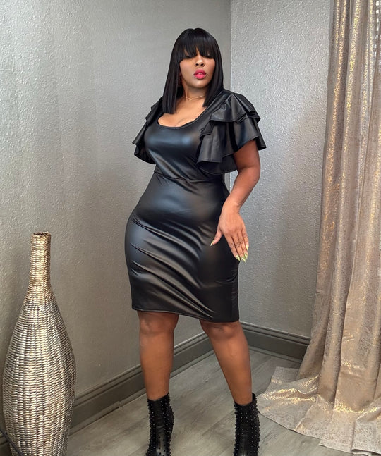 LuLu Bell Black Faux Leather Dress