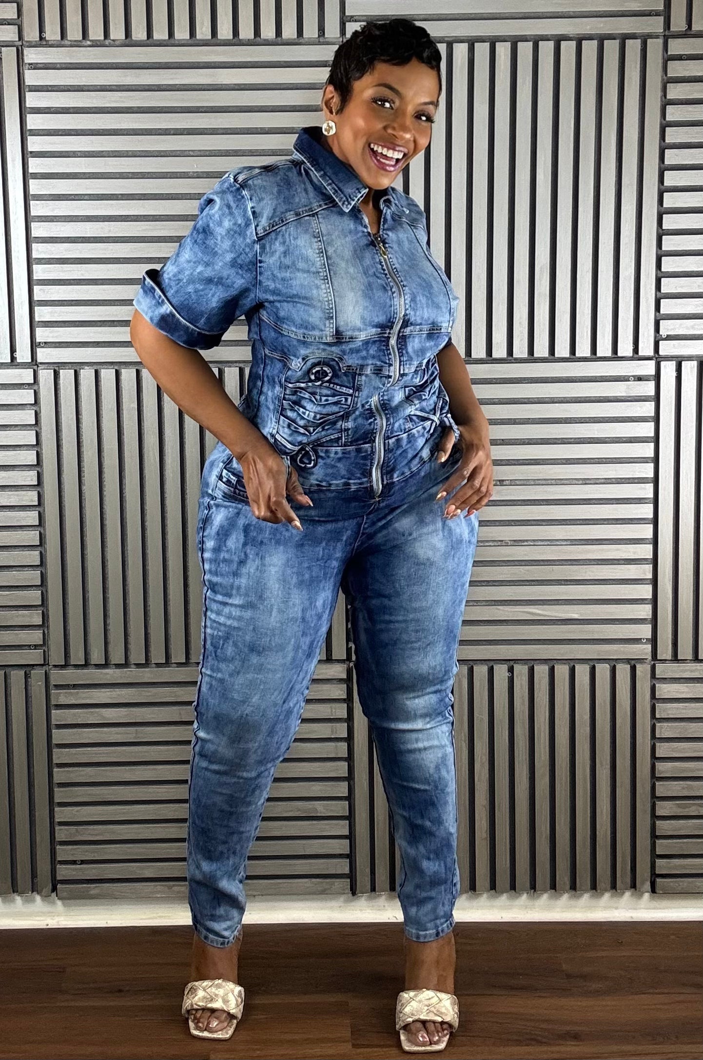 Girl in Denim Romper