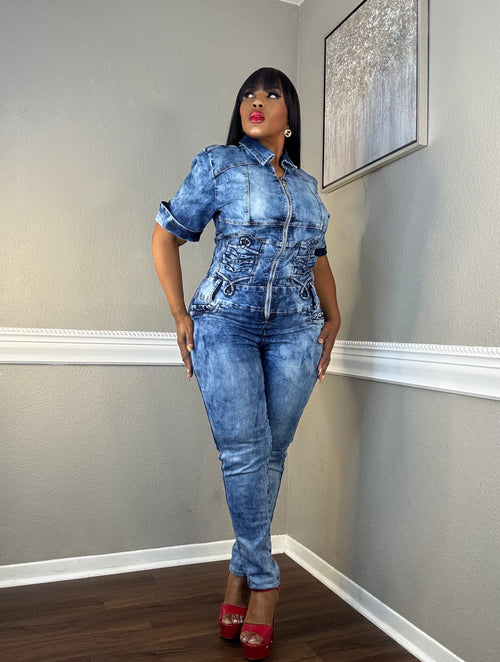 Girl in Denim Romper
