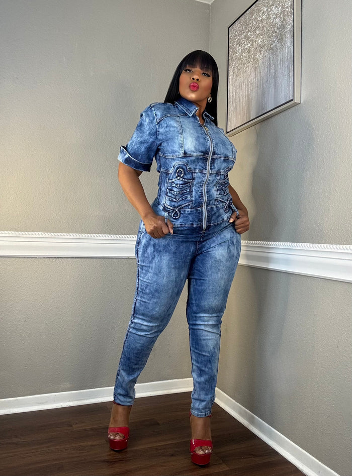 Girl in Denim Romper